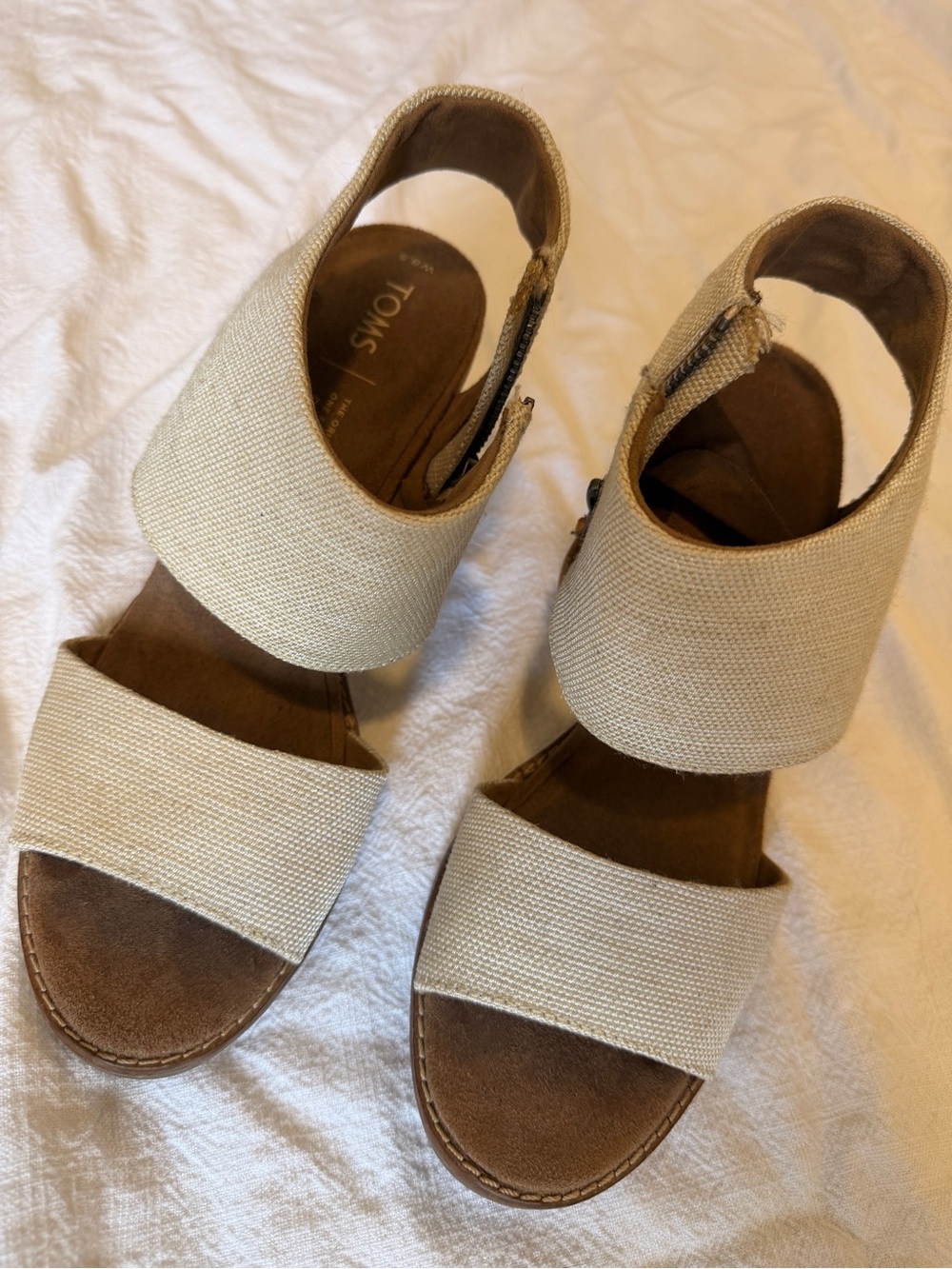 Toms Cream Canvas Ankle-Strap Wedge Sandals